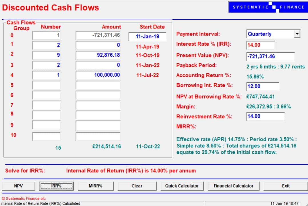 Business Calculator - discounted cash flow, net present value, NPV, IRR, HP12C, BAII Plus